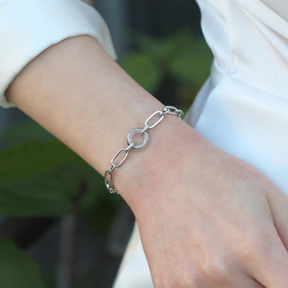 Fortuna Trend Halka Zirkon Taşlı Gümüş Bileklik ürün görseli 1