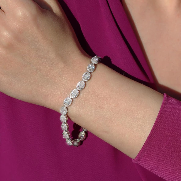 Mini Taş Detaylı Su Yolu Sky Diamond Gümüş Bileklik - Resim 4