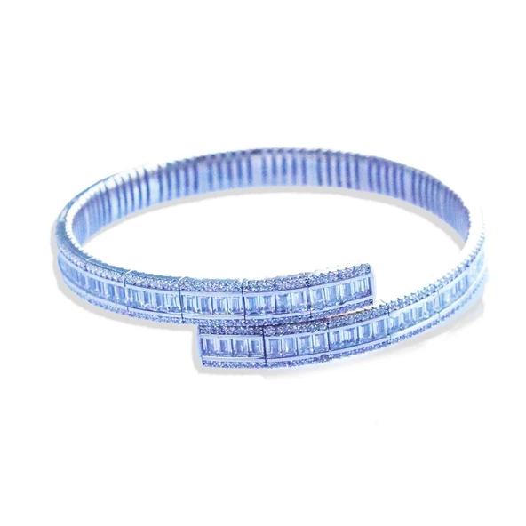 Baget Taşlı Gümüş Kelepçe - Resim 5