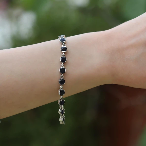 Kök Safir Taşlı Otantik Gümüş Bileklik - Resim 3