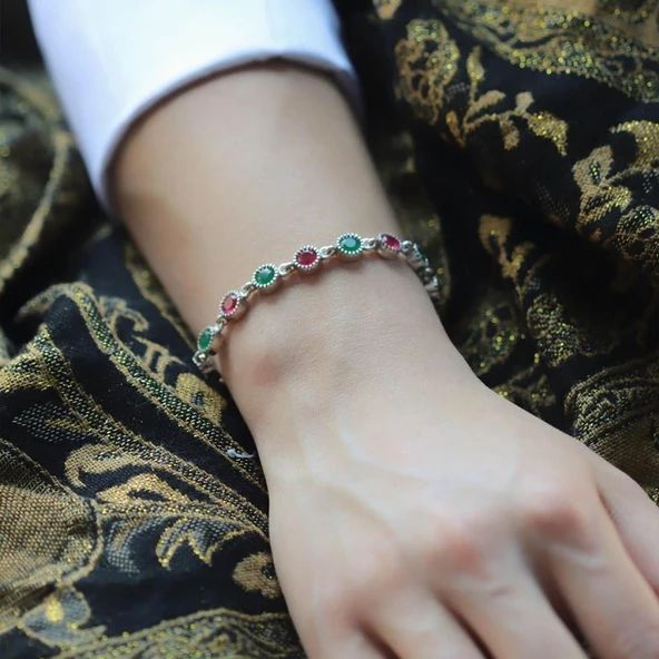 Turmalin Taşlı Su Yolu Otantik Gümüş Bileklik - Resim 2