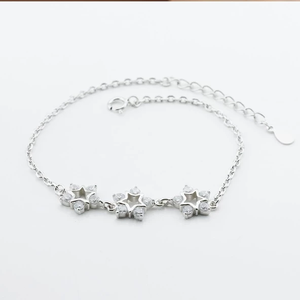 Zirkon Taşlı 3 Sıra Yıldız Figürlü Gümüş Bileklik - Resim 2