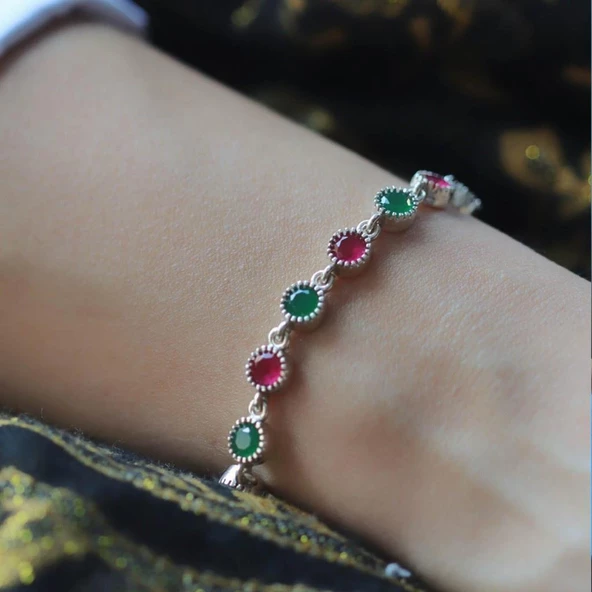 Turmalin Taşlı Su Yolu Otantik Gümüş Bileklik - Resim 4