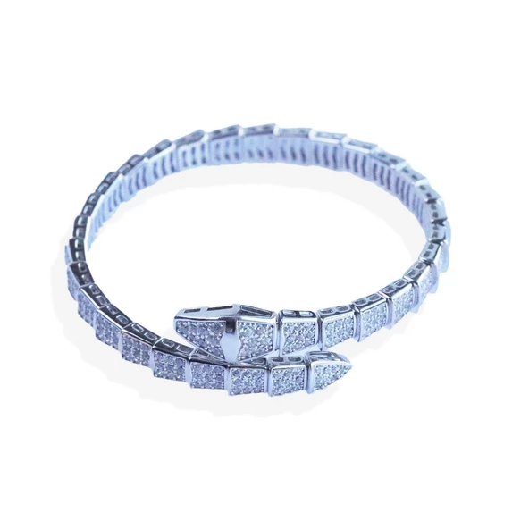 Serpent Full Zirkon Taşlı Gümüş Kelepçe - Resim 5