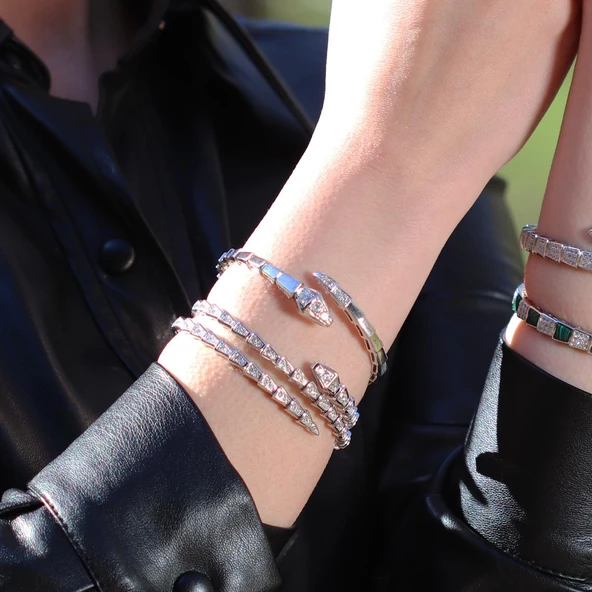 Serpent Zirkon Taşlı Gümüş Kelepçe - Resim 2