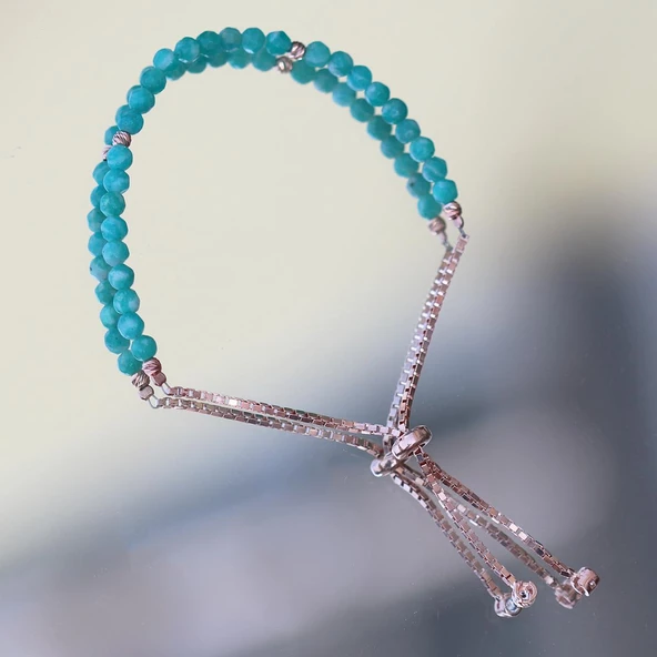 Firüze Taşlı Asansörlü Rose Gold Kaplama Gümüş Bileklik - Resim 4