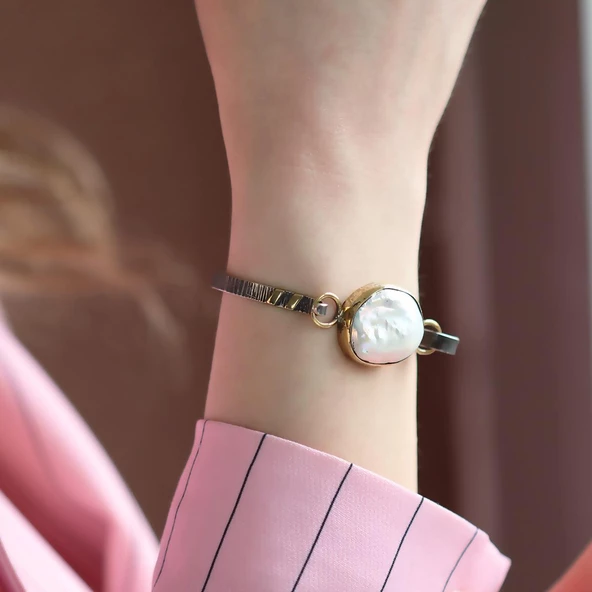 Barok İnci Otantik Gümüş Kelepçe - Resim 4