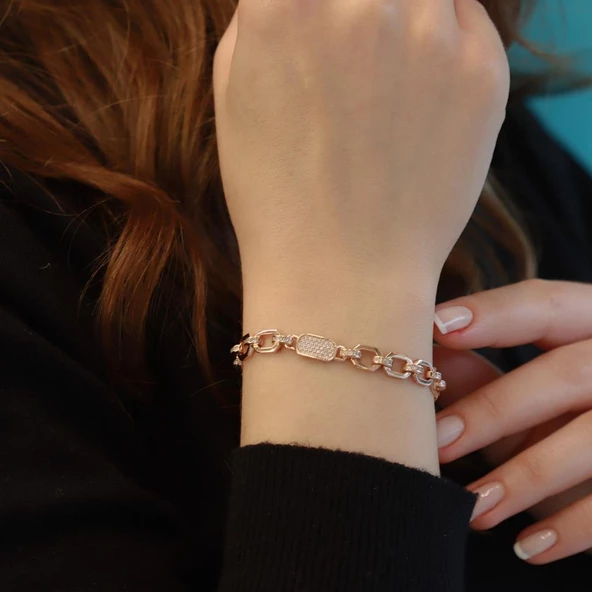 Rose Gold Kaplama Trend Gümüş Bileklik - Resim 3