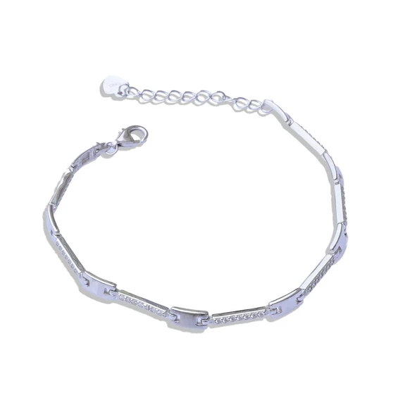 Zirkon Taşlı İnce Düğme Modeli Gümüş Bileklik - Resim 2