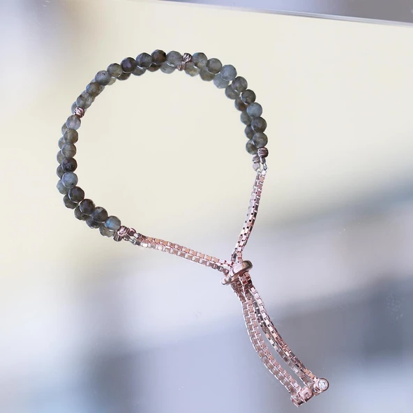Peridot Taşlı Asansörlü Rose Gold Kaplama Gümüş Bileklik - Resim 4