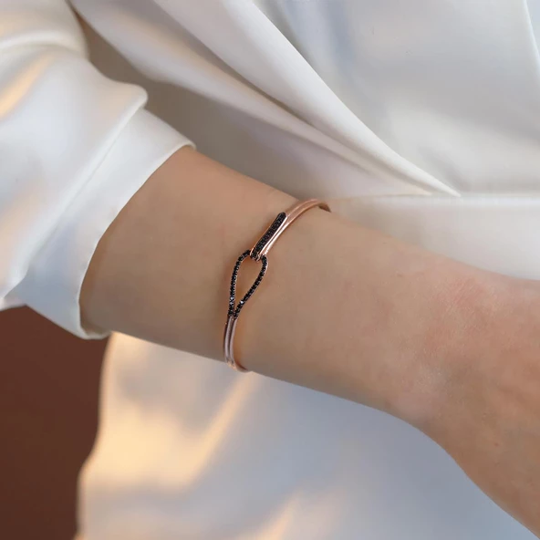 Düğüm Taşlı Rose Gold Kaplama Gümüş Kelepçe - Resim 2