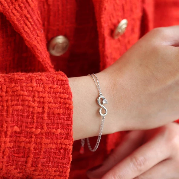 Sonsuzluk Modeli Kalp Taş Detaylı Gümüş Bileklik ürün görseli 1