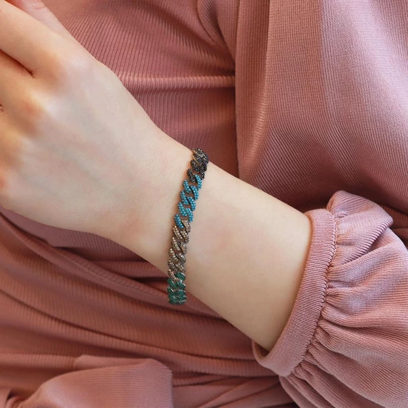 Rainbow Zirkon Taşlı Gurmet Modeli Zincir Kadın Bileklik - Resim 2