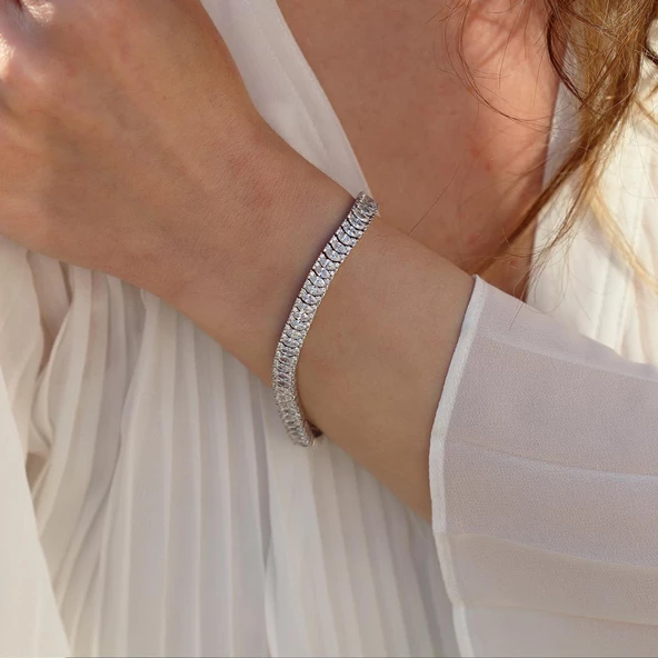 Mekik Modeli Zirkon Taşlı Su Yolu Gümüş Bileklik ürün görseli 1