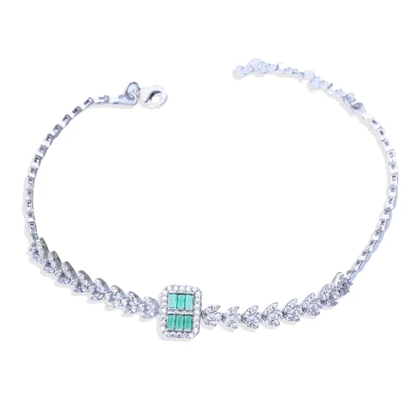 Baget Kesim Başak Modeli Yeşil Taşlı Gümüş Bileklik - Resim 2