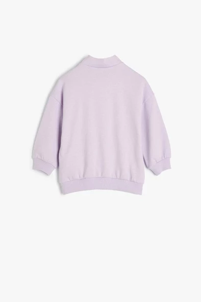 Koton Kız Bebek Sweatshirt Dik Yaka Uzun Kollu Yarım Fermuarlı Baskı Detaylı Şardonlu - 2