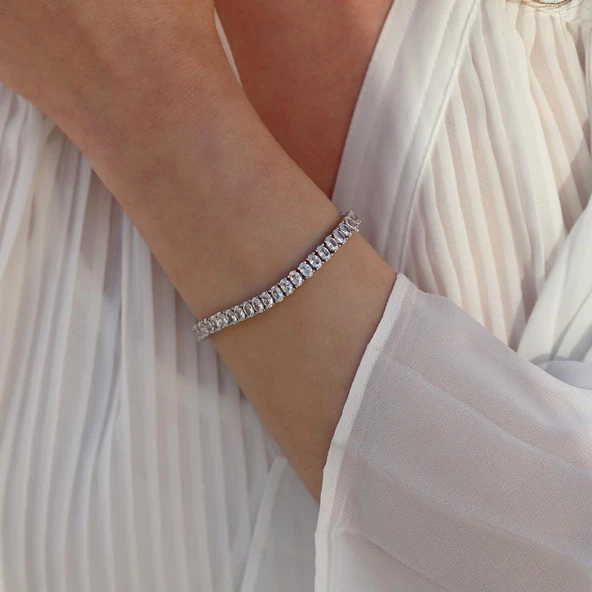 Damla Modeli Su Yolu Zirkon Taşlı Gümüş Bileklik ürün görseli 1