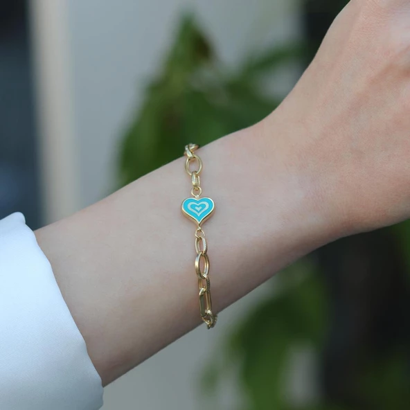 Fortuna Kalp Gold Kaplama Gümüş Bileklik - Resim 3