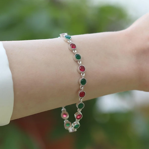 Turmalin Taşlı Su Yolu Otantik Gümüş Bileklik - Resim 5