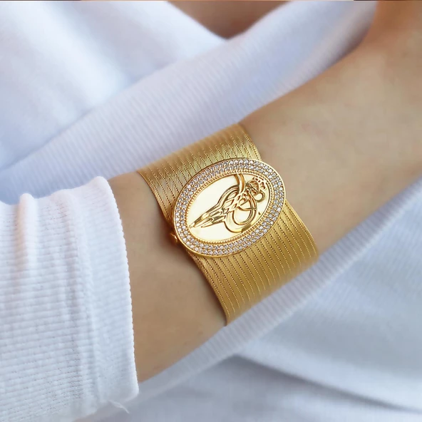 925 Ayar Gümüş Üzerine Gold Kaplama 19 Sıra Trabzon Kelepçe - Resim 2