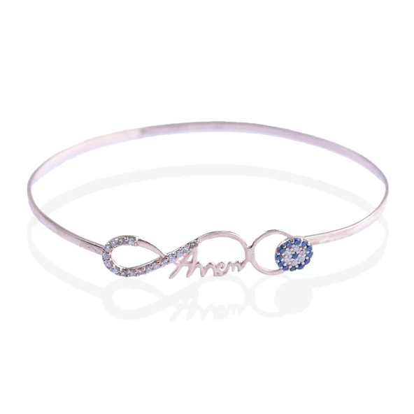 Sonsuzluk Nazar Boncuklu Annem Yazılı Rose Gold Kaplama Gümüş Kelepçe - Resim 4