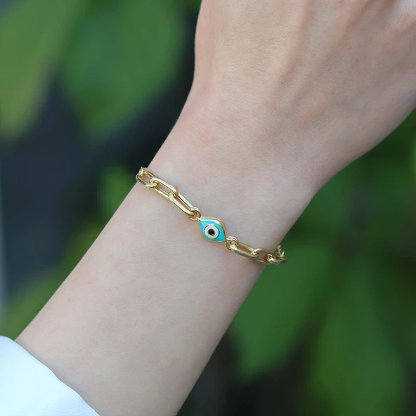 Fortuna Göz Mineli Gold Kaplama Gümüş Bileklik - Resim 3