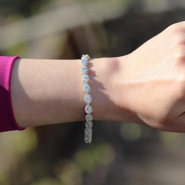 Mini Taş Detaylı Su Yolu Sky Diamond Gümüş Bileklik - Resim 5