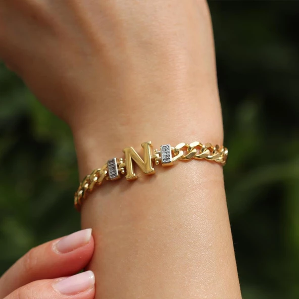 Kişiye ÖzelHarf Gümüş Gurmet Bileklik - Resim 2