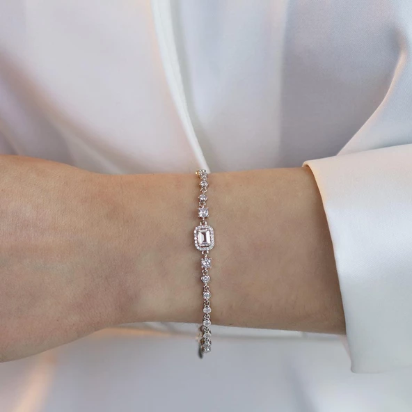 Baget Taşlı Su Yolu Gümüş Bileklik - Resim 2