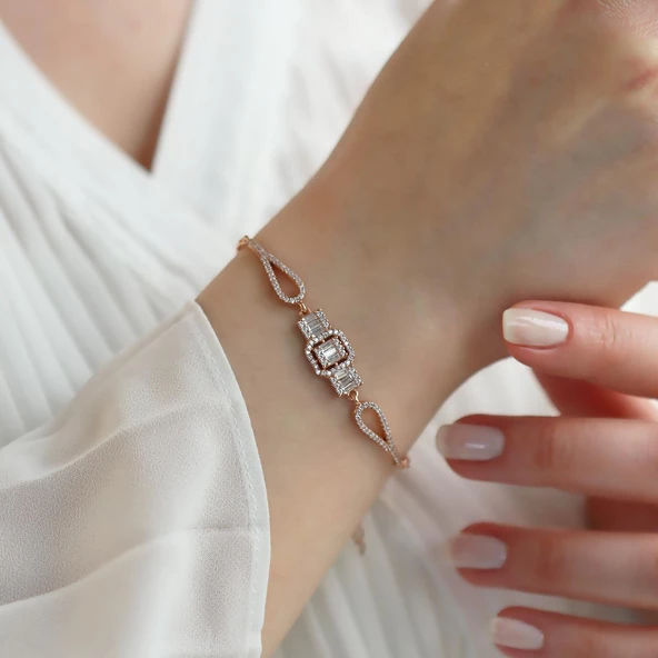 Starlight Diamond Baget Kesim Rose Gold Kaplama Gümüş Bileklik ürün görseli 1