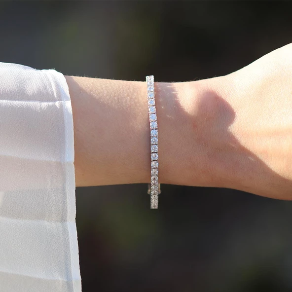 3 mm Zirkon Taşlı Su Yolu Gümüş Bileklik - Resim 3