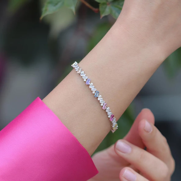 Renkli Zirkon Taşlı Krizent Su Yolu Bileklik - Resim 2