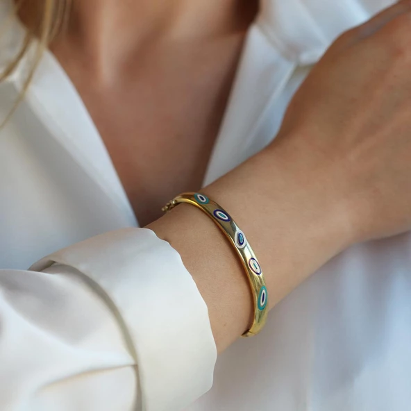 Fortuna Modeli Gold Kaplama Gümüş Kelepçe - Resim 5