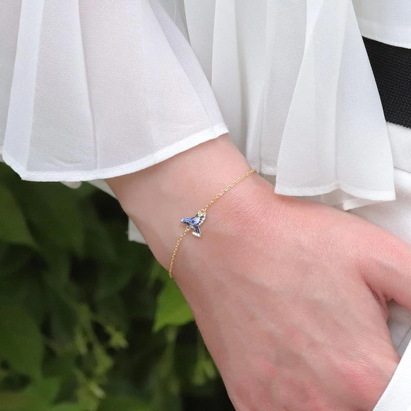 Totem Kuşu Lacivert Mine İşli Gold Kaplama Gümüş Bileklik ürün görseli 1