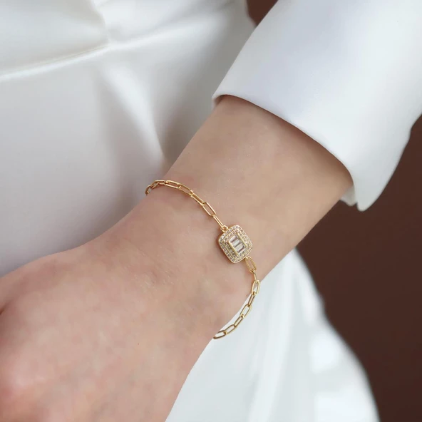 Baget Model Gold Kaplama Trend Gümüş Bileklik - Resim 4