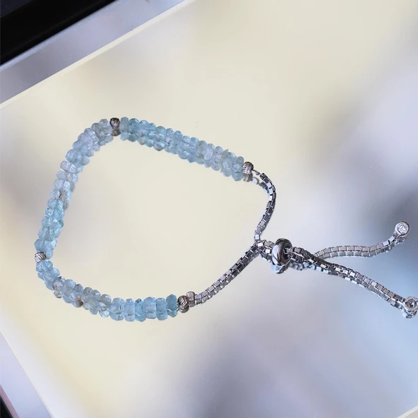 Aquamarin Taşlı Asansörlü Gümüş Bileklik - Resim 2