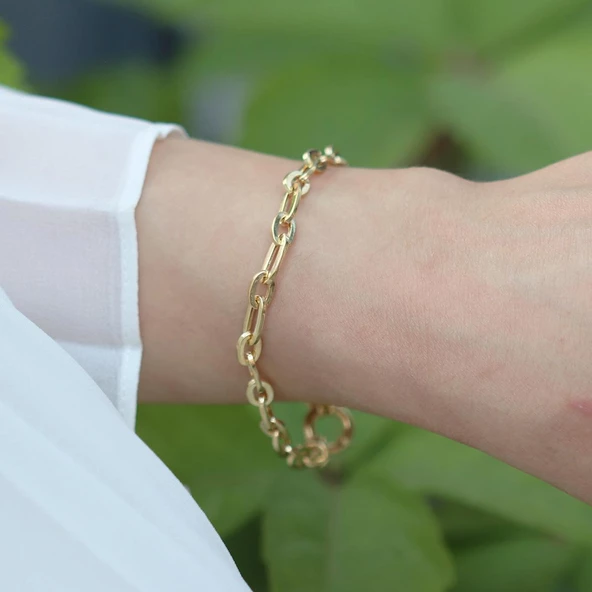 Trend Geçme Zincirli Gold Kaplama Hallow Bileklik - Resim 3