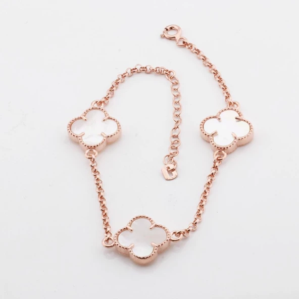 İkonik Alhambra Sedef Taşlı Rose Gold Kaplama Gümüş Bileklik - Resim 2