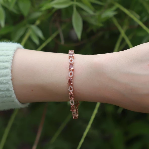 Zultanit Taşlı Damla Su Yolu Rose Gold Kaplama Gümüş Bileklik - Resim 2