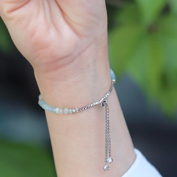 Aquamarin Taşlı Asansörlü Gümüş Bileklik - Resim 4