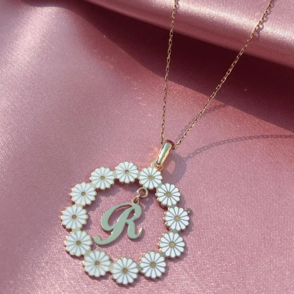 Papatya Çerçeveli Kişiye Özel Harf Gümüş Kolye - Resim 2