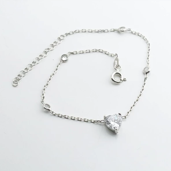 Zirkon Taşlı Gold Kaplama Sevgili Kalp Gümüş Bileklik - Resim 2