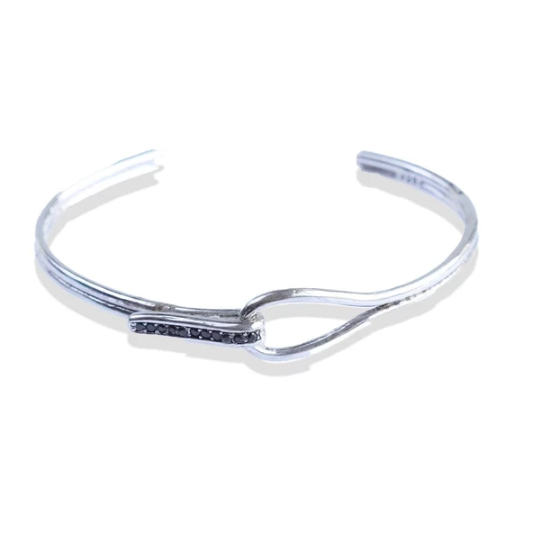 Düğüm Taşlı Gümüş Kelepçe - Resim 3