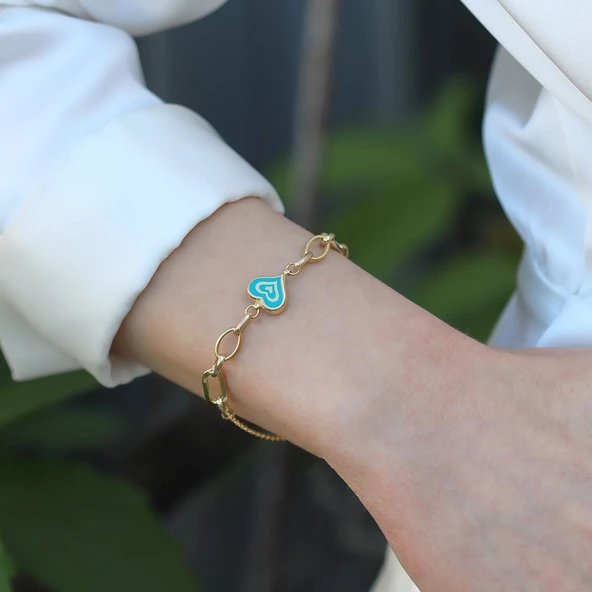 Fortuna Kalp Gold Kaplama Gümüş Bileklik ürün görseli 1