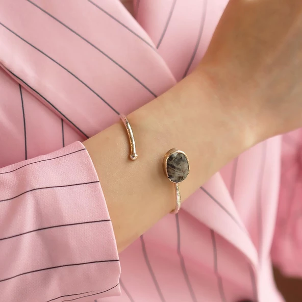 Rutil Kuvars Taşlı Otantik Gümüş Kelepçe - Resim 2