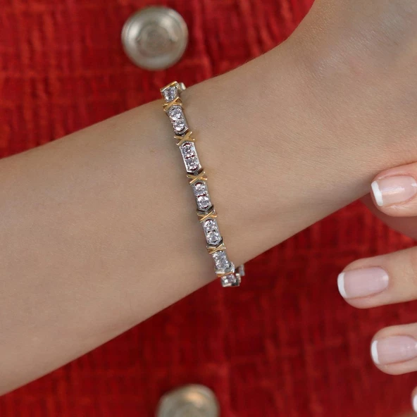 Tffny X Model Zirkon Taşlı Gümüş Bileklik - Resim 3