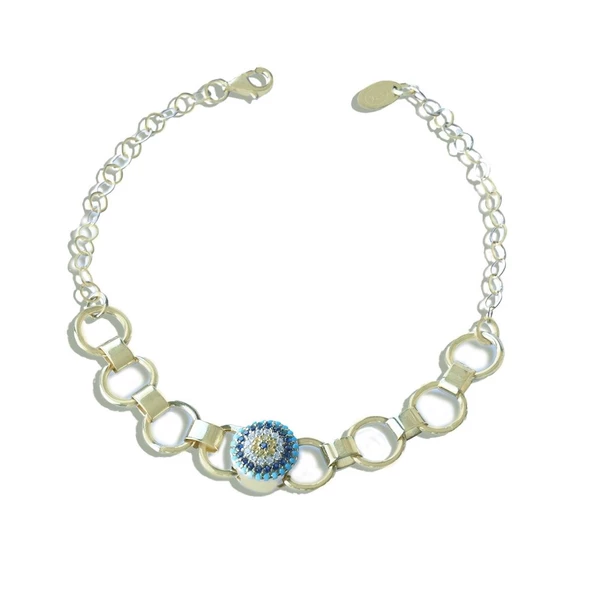 Nazarlı Zirkon Taşlı Gold Kaplama Hallow Bileklik - Resim 2