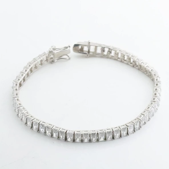 Baget Taşlı Su Yolu Gümüş Bileklik - Resim 4