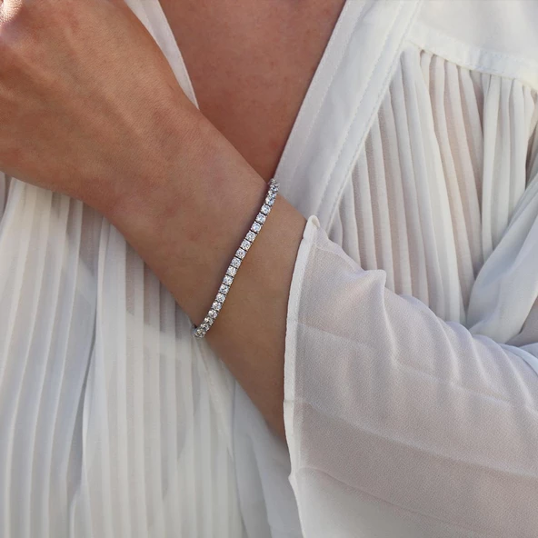 3 mm Zirkon Taşlı Su Yolu Gümüş Bileklik ürün görseli 1