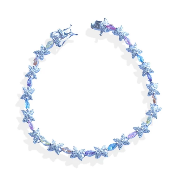 Çiçek Renkli Zirkon Taşlı Gümüş Bileklik - Resim 5